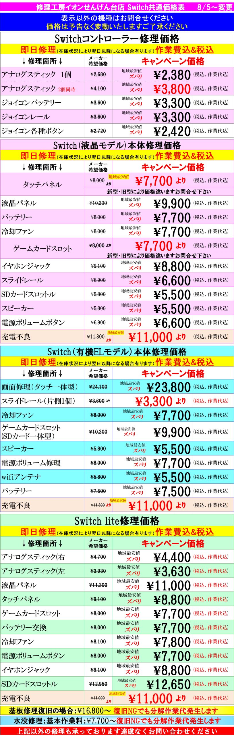 Switch修理は越谷せんげん台、春日部市、吉川市、松伏町、野田市、岩槻のお客様は当日修理で技術力地域ＮＯ１、総務省修理登録店、イオンせんげん台２階スマホの病院へ